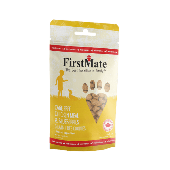 FirstMate Pet Foods Mini Trainers Cage Free Chicken Meal & Blueberries Dog Treats (8 oz (226g))