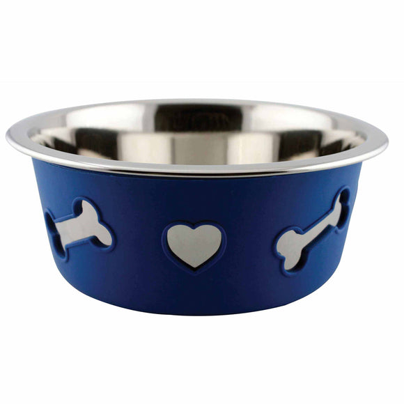 WEATHERBEETA NON-SLIP STAINLESS STEEL SILICONE BONE DOG BOWL BLUE 6