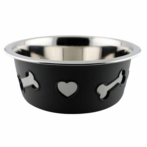 WEATHERBEETA NON-SLIP STAINLESS STEEL SILICONE BONE DOG BOWL DARK GREY 6