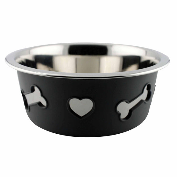 WEATHERBEETA NON-SLIP STAINLESS STEEL SILICONE BONE DOG BOWL DARK GREY 6