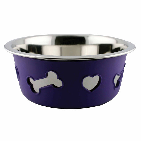 WEATHERBEETA NON-SLIP STAINLESS STEEL SILICONE BONE DOG BOWL DARK PURPLE 6
