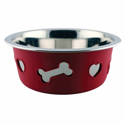 WEATHERBEETA NON-SLIP STAINLESS STEEL SILICONE BONE DOG BOWL RASPBERRY 8