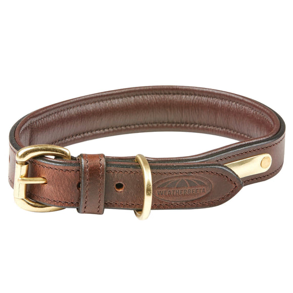 WEATHERBEETA PADDED LEATHER DOG COLLAR BROWN MEDIUM