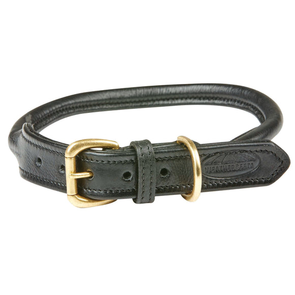 WEATHERBEETA ROLLED LEATHER DOG COLLAR BLACK LARGE