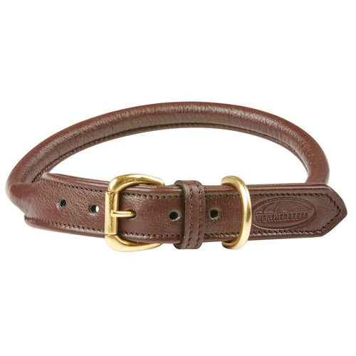 WEATHERBEETA ROLLED LEATHER DOG COLLAR BROWN LARGE
