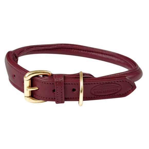 WEATHERBEETA ROLLED LEATHER DOG COLLAR MAROON SMALL