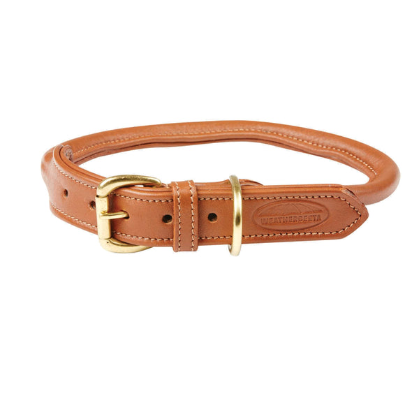 WEATHERBEETA ROLLED LEATHER DOG COLLAR TAN SMALL