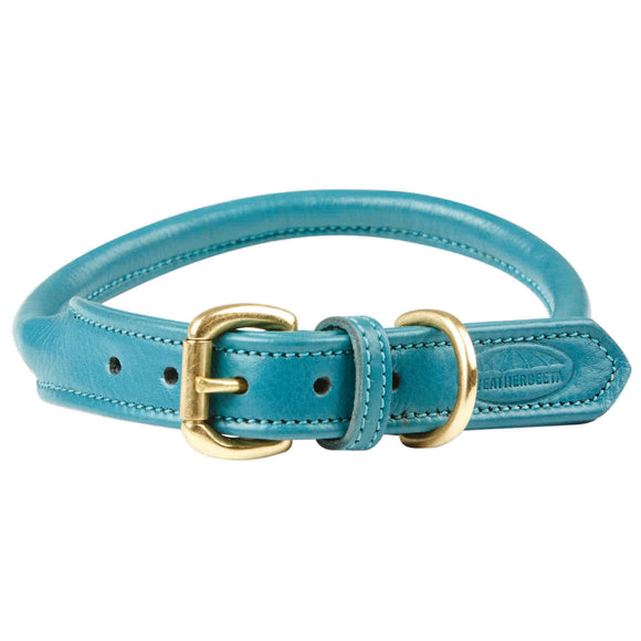 WEATHERBEETA ROLLED LEATHER DOG COLLAR TEAL XSMALL