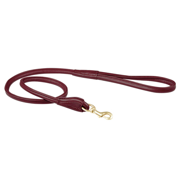 WEATHERBEETA ROLLED LEATHER DOG LEAD MAROON MEDIUM