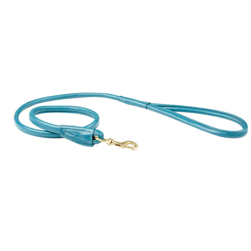 WEATHERBEETA ROLLED LEATHER DOG LEAD TEAL MEDIUM