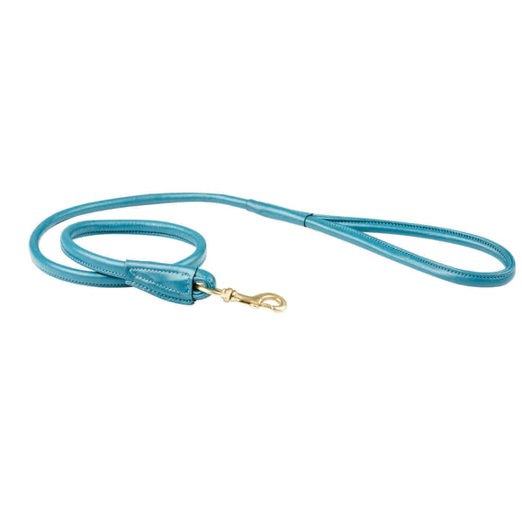 WEATHERBEETA ROLLED LEATHER DOG LEAD TEAL MEDIUM