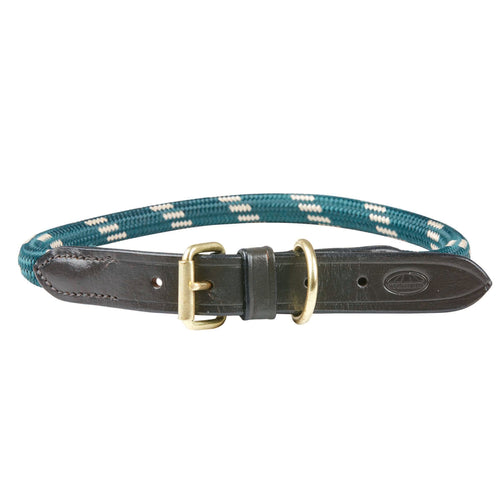 WEATHERBEETA ROPE LEATHER DOG COLLAR HUNTER GREEN/BROWN XLARGE
