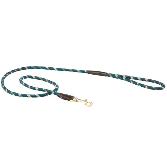 WEATHERBEETA ROPE LEATHER DOG LEAD HUNTER GREEN/BROWN MEDIUM