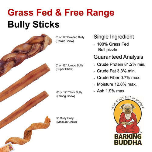 Barking Buddha Braided Bully Stick 12″ (3 Pack) For Large To XL Dogs / Power Chewers
